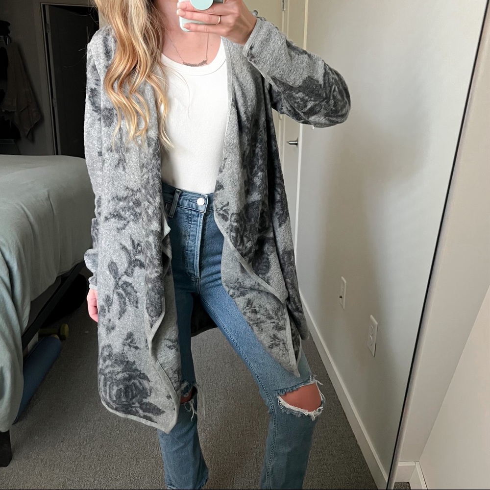 Lucky Brand Floral Print Cozy Cardigan Sweater Size M